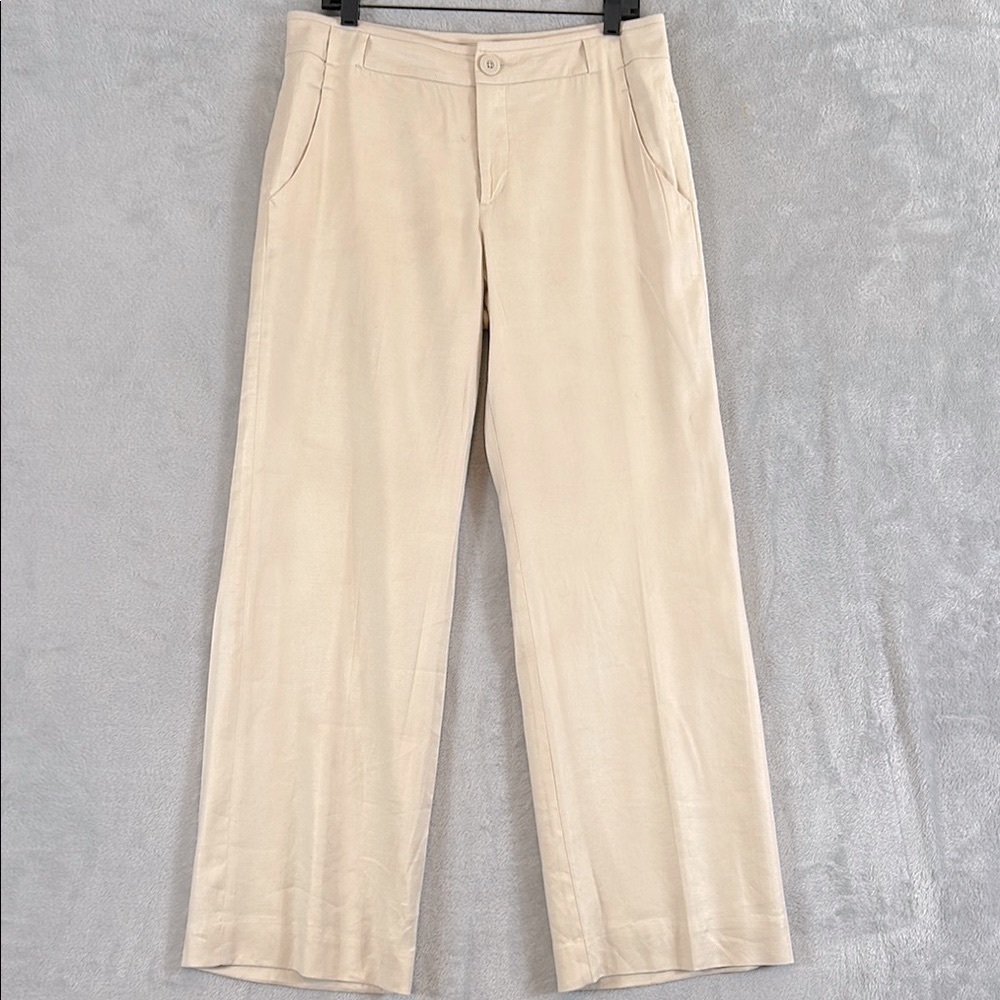 Cabi cream colored Everly Linen Blend Wide Leg Fully Lined Trouser Pants sz 10